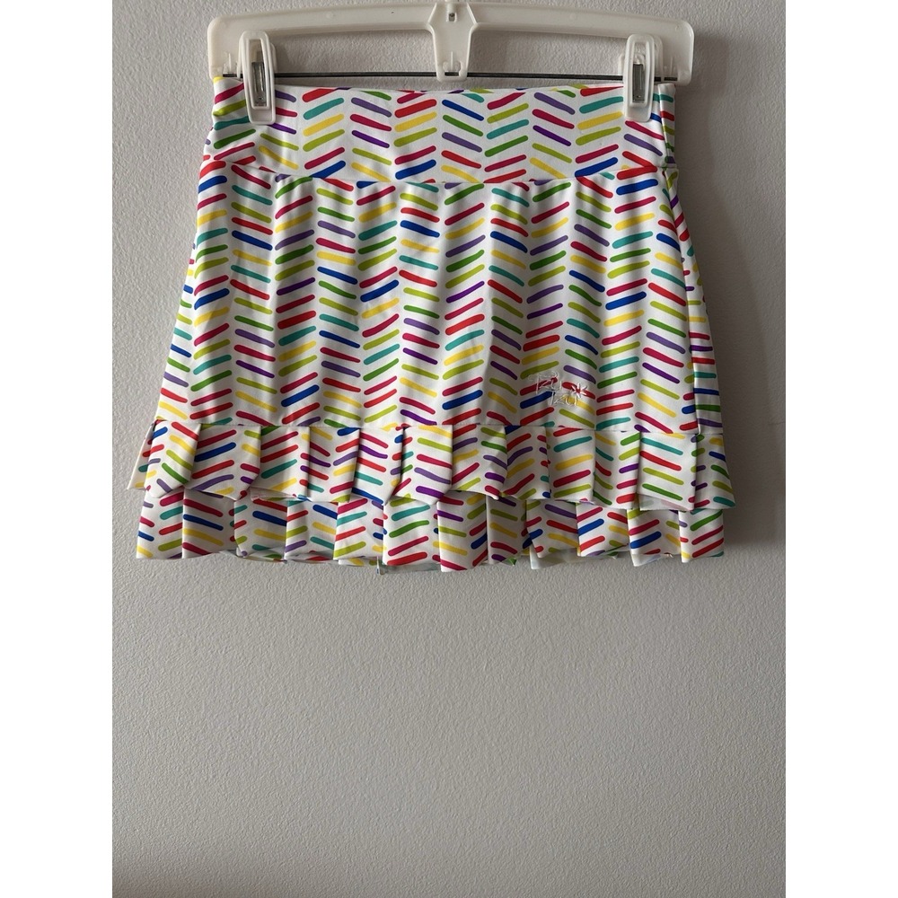 Tzu Tzu Golf Skort XS Multicolor Geometric Print Double Ruffle Hem Pickleball